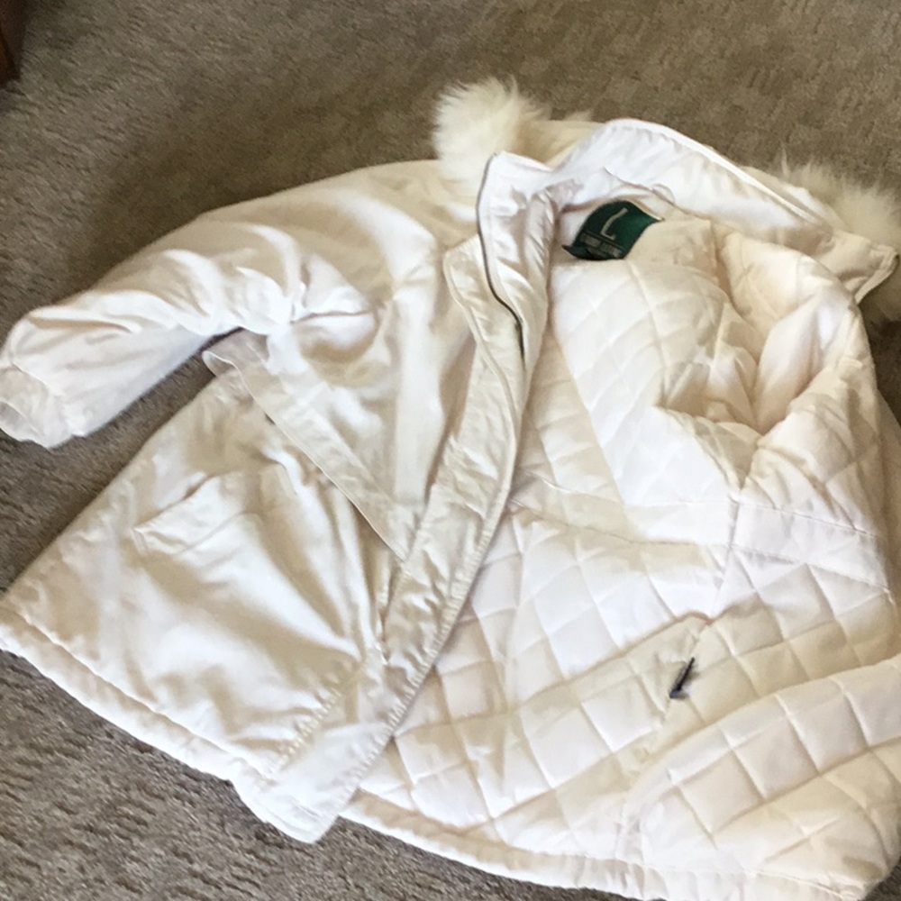 Larry Levine size lg coat w/hood-cream color